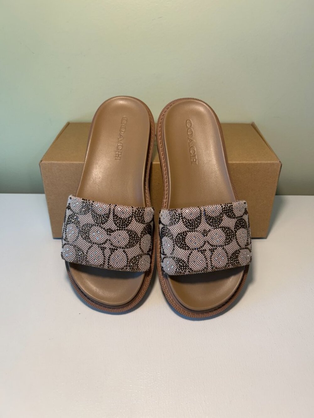 Coach Women's Brynn Slide Sandal In Crystal Signature Jacquard